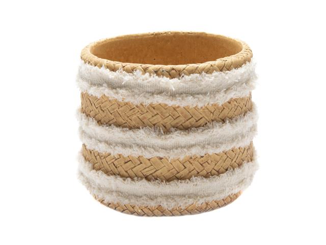 5.5" THEON ROUND STONE WEAVE PLANTER W/ FROUFROU STRIPE