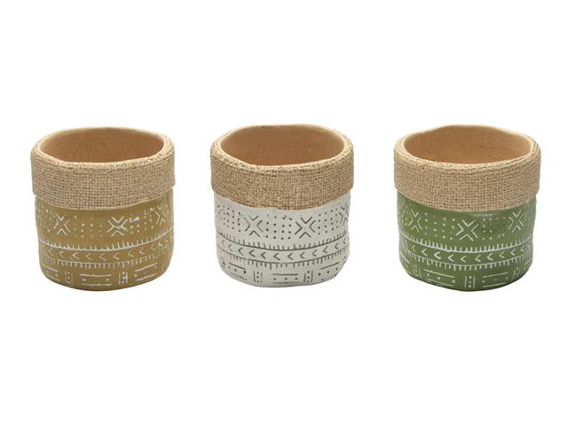 4.5" VALENZA ROUND STONE WEAVE PLANTER (ASSTD)