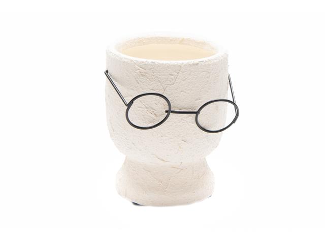 4" TEXTURED STONE  FACE PLANTER (WITH GLASSES)