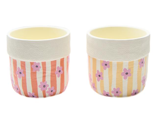 5" CERAMIC PLANTER (STRIPE DAISY) (ASSTD)