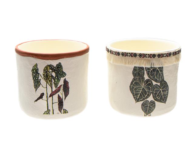 7" CERAMIC PLANTER (PLANT LEAVES) (ASSTD)