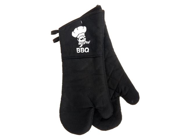 COTTON CANVAS 2 PC BBQ OVEN MITT (16") (BLACK)