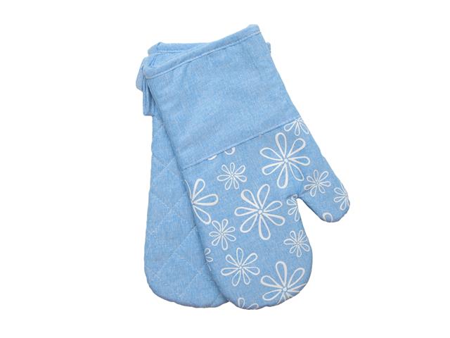 13" SILICONE OVEN MITTS (2 PCS) (BLUE FLORAL)