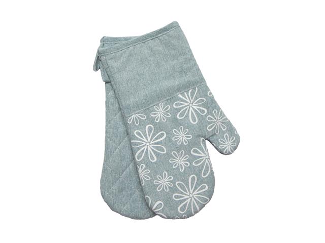13" SILICONE OVEN MITTS (2 PCS) (GREEN FLORAL)
