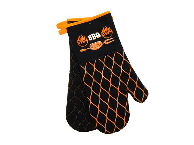 14" BARBECUE OVEN MITTS (2 PCS) (ORANGE QUILT - BBQ)