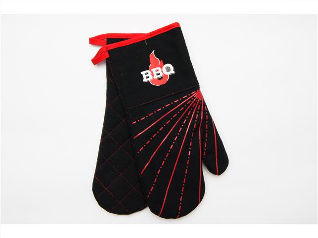 14" BARBECUE OVEN MITTS (2 PCS) (RED QUILT - BBQ)