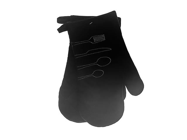 2 PC UTENSIL FRONT STITCHED OVEN MITT (13") (BLACK)