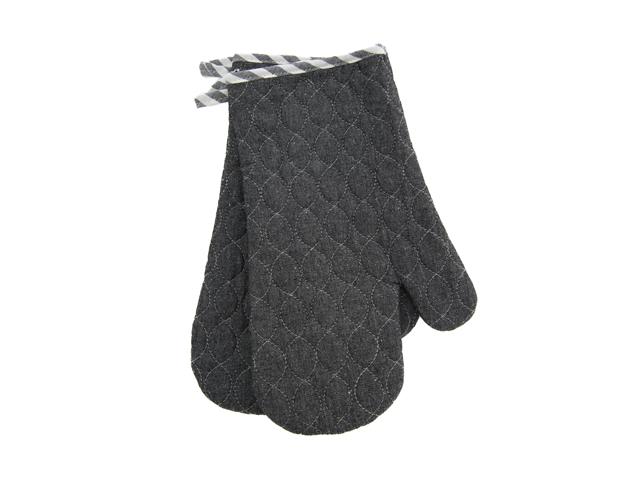 2PC OVEN MITT WAVE STITCHED QUILTED (13") (BLACK)