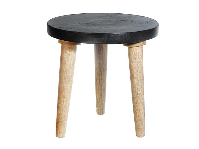 10" ROUND MANGO WOOD BLACK PLANT STAND