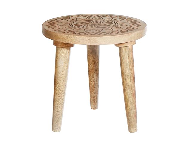 10" ROUND MANGO WOOD ETCHED PLANT STAND