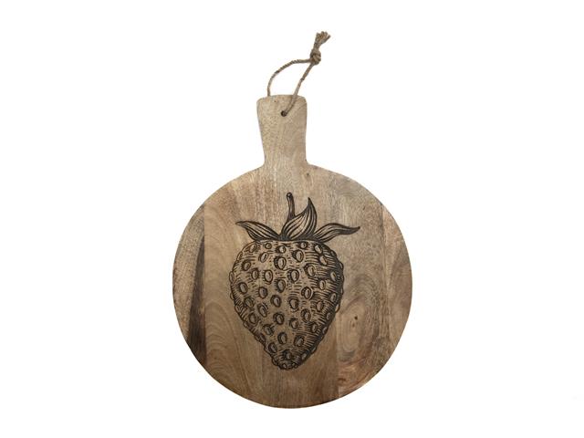 10" MANGO WOOD ROUND STRAWBERRY ETCHED CHEESE BOARD
