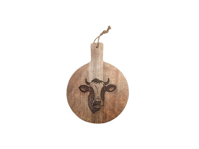 10" MANGO WOOD ROUND BULL ETCHED CHEESE BOARD