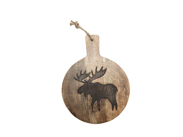 10" MANGO WOOD ROUND MOOSE ETCHED CHEESE BOARD