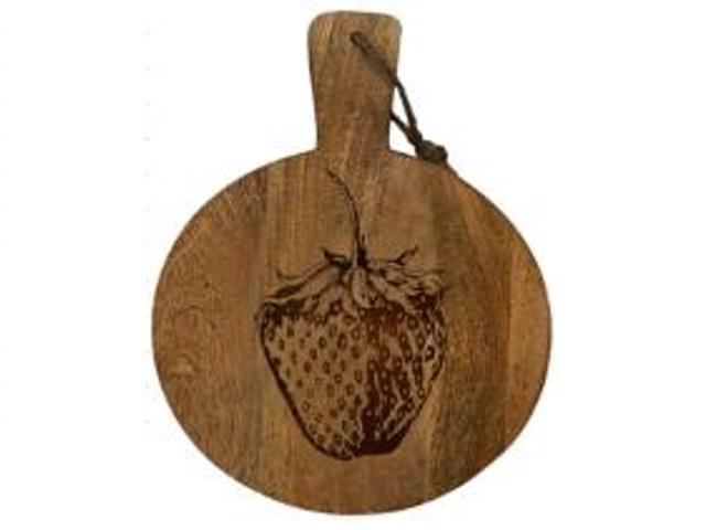 16" MANGO WOOD ROUND STRAWBERRY ETCHED CHEESE BOARD