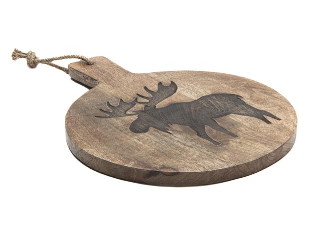 16"  MANGO WOOD ROUND MOOSE ETCHED CHEESE BOARD