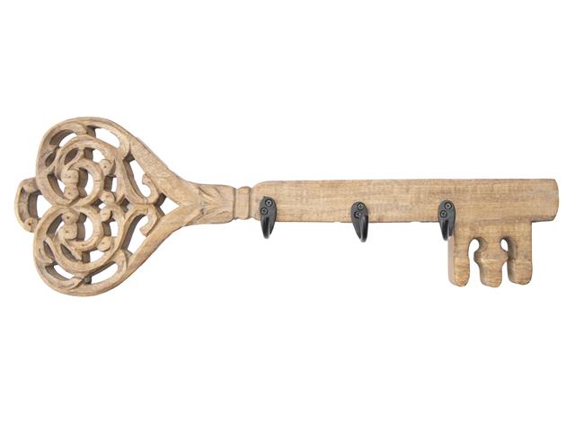 MANGO WOOD CARVED WALL HOOK (KEY)