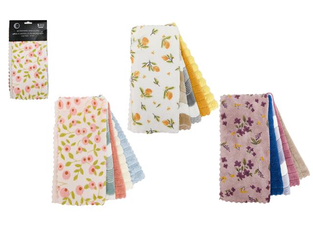 5 PC MICROFIBER DISH CLOTH (ASSTD)