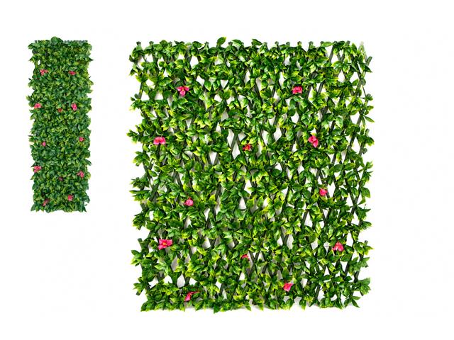 GREEN WITH PINK FLOWERS FOLIAGE EXPANDABLE FENCE (10" X 47")