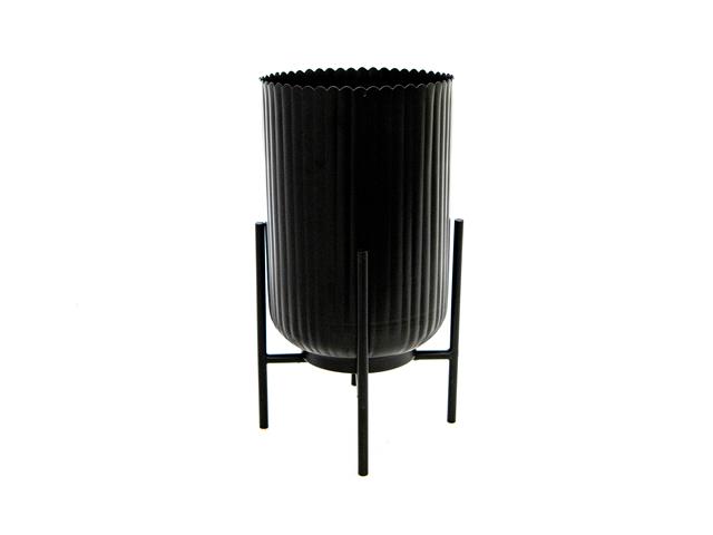 6" ROUND RIBBED PLANTER WITH STAND (BLACK)