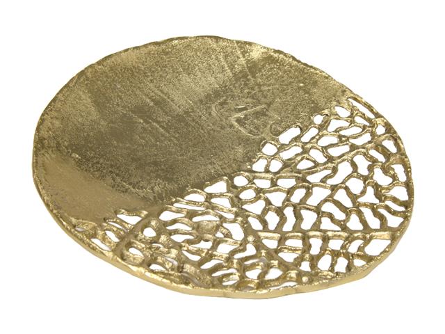 ROUND METAL TRAY WITH HALF LACE CUTOUT (GOLD)