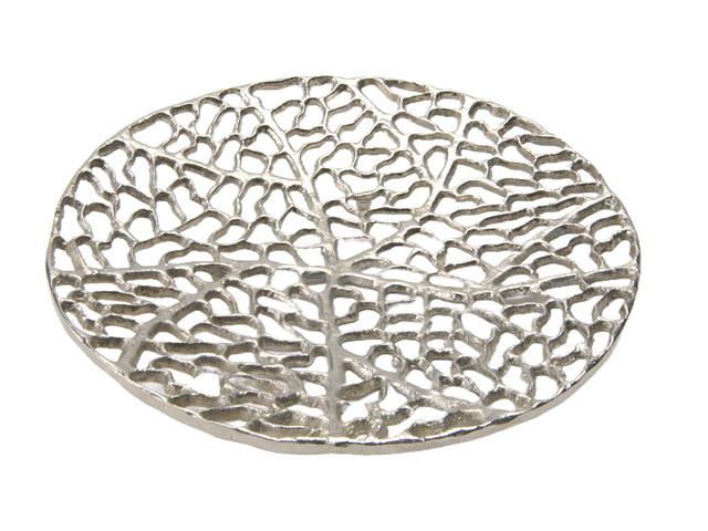 ROUND SILVER METAL LACE CUT TRAY