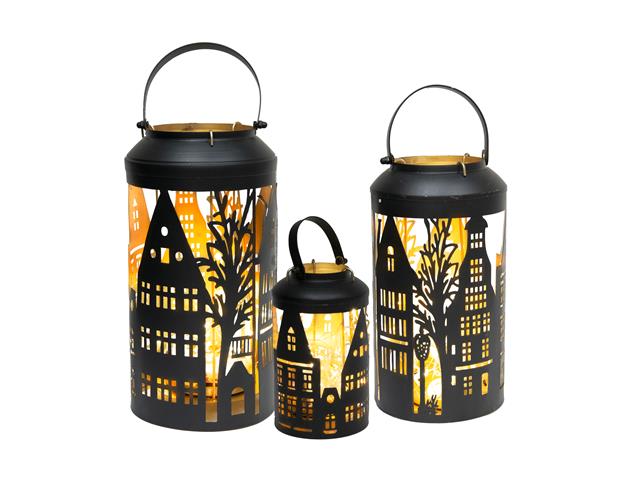 BLACK METAL CUTOUT LANTERN (SCENIC) (SET OF 3)