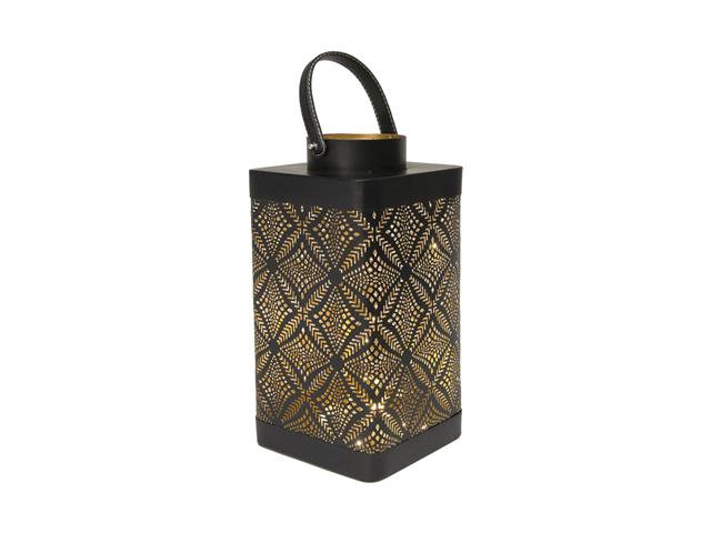 12" BLACK METAL CUTOUT SQUARE LANTERN (GEOMETRIC)