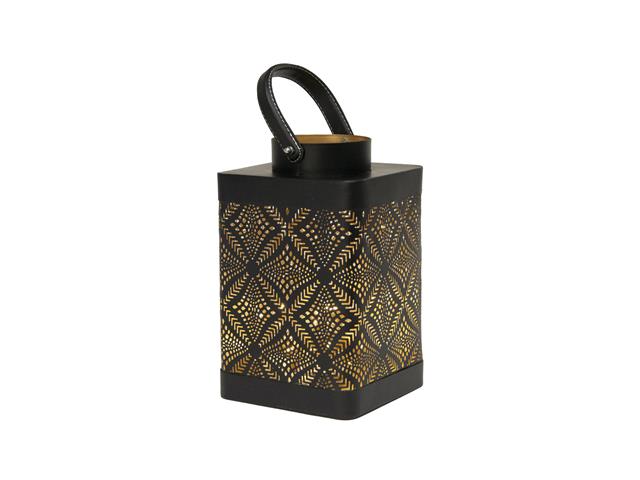 9.5" BLACK METAL CUTOUT SQUARE LANTERN (GEOMETRIC)