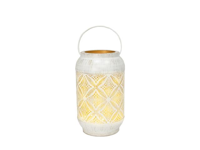 WHITE METAL CUTOUT LANTERN (GEOMETRIC)