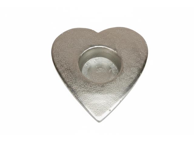SILVER METAL TEALIGHT HOLDER (HEART)
