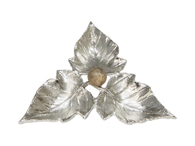 SILVER METAL TRAY (THREE LEAF WITH WOOD)