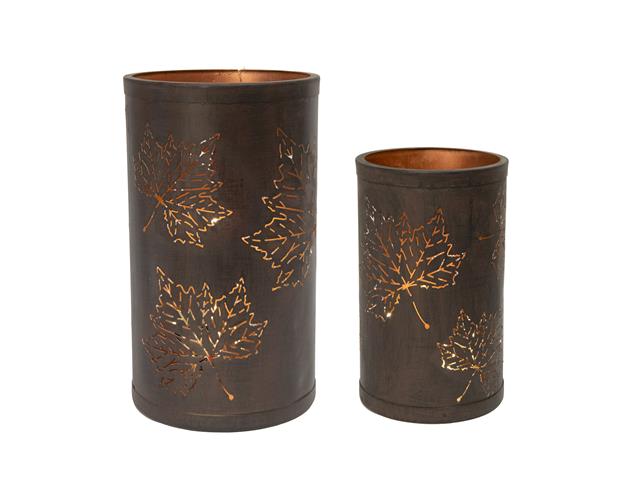 2 PC SET OF METAL CUTOUT LANTERN (MAPLE LEAF)