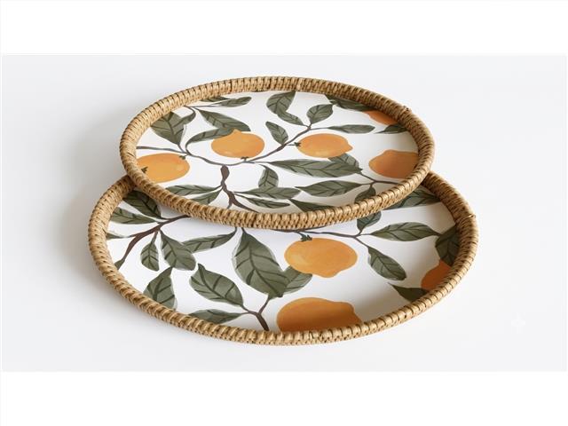 2 PC ROUND WOVEN SERVING TRAY (LEMONS)