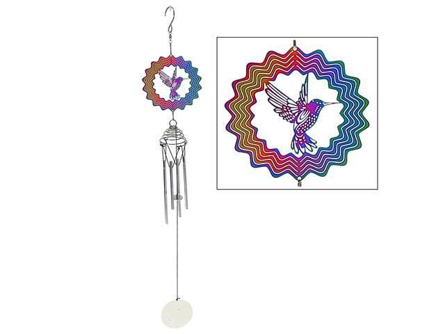 23" COLORFUL HUMMINGBIRD SPINNER & WIND CHIME