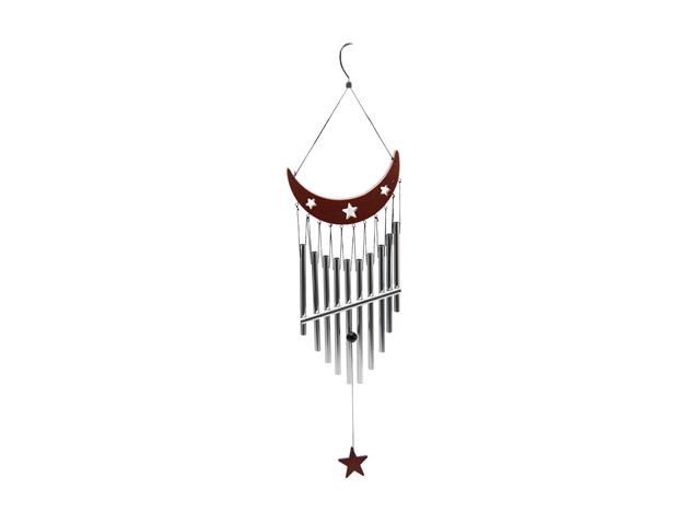 32" WOODEN STAR AND MOON WITH METAL WINDCHIME