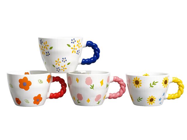CAPPUCCINO MUG WITH TWISTED HANDLE (ASSTD) (FLORAL)