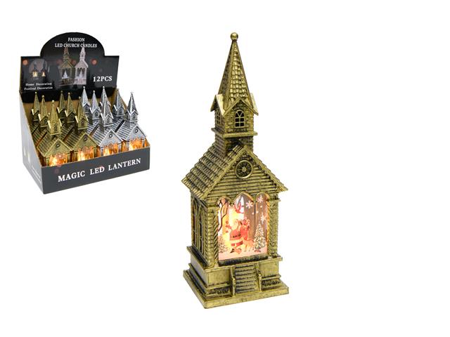 LED CHURCH LANTERN WITH BRUSHED FINISH (ASSTD)(12/DISP)