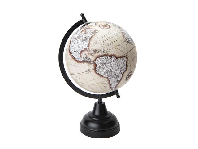 5" DECORATIVE CREAM GLOBE WITH BLACK METAL BASE