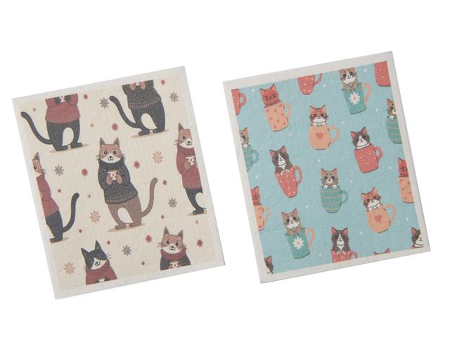 SWEDISH DISH CLOTH 2PC (COZY CATS) (ASSTD)