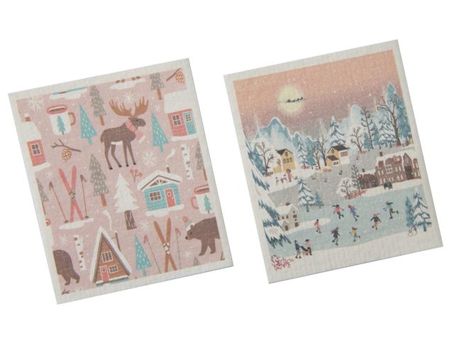 SWEDISH DISH CLOTH 2PC (WINTER VILLAGE) (ASSTD)