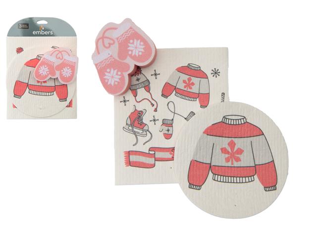 3PC CLEANING SET (DISH CLOTH & SPONGE) (COZY CANADIAN)