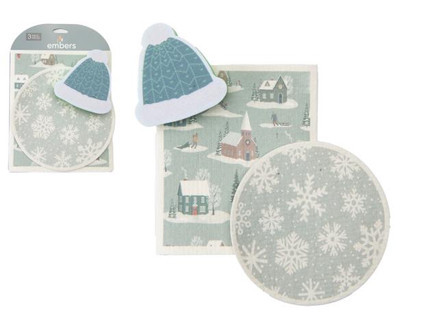 3PC CLEANING SET (DISH CLOTH & SPONGE) (SNOWFLAKE)