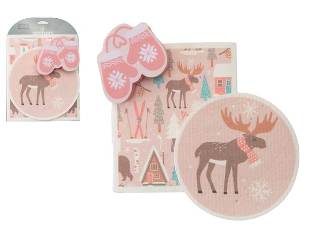 3PC CLEANING SET (DISH CLOTH & SPONGE) (MOOSE)