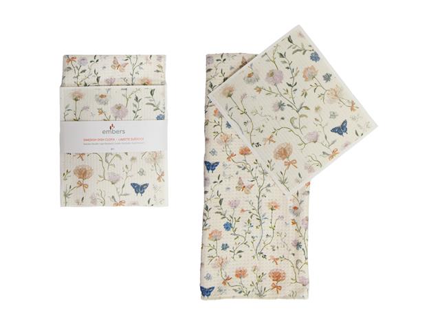 2 PC SWEDISH DISH CLOTH & WAFFLE KITCHEN TOWEL SET (WILDFLOWERS)