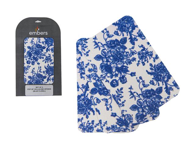 SET OF 3 POP UP CELLULOSE SPONGE (BLUE FLORAL)