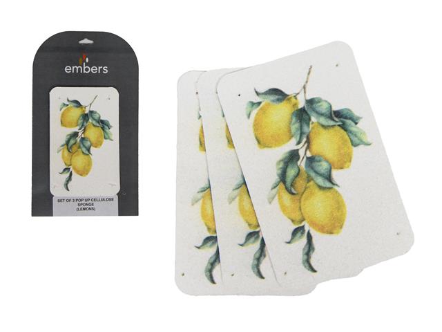SET OF 3 POP UP CELLULOSE SPONGE (LEMONS)