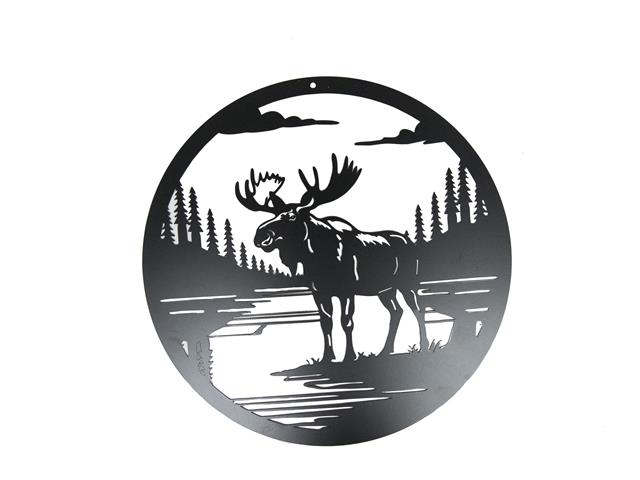 METAL BLACK WALL DECOR (MOOSE BY LAKE)