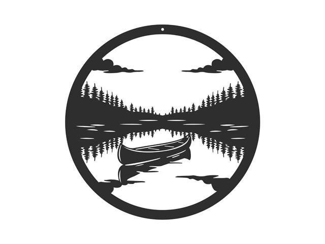 METAL BLACK WALL DECOR (CANOE ON LAKE)