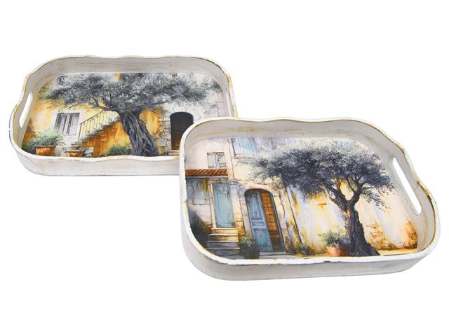 2 PC NESTED WOODEN TRAY (MEDITERRANEAN)