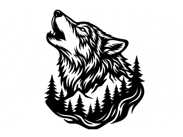 METAL BLACK WALL DECOR (HOWLING WOLF)